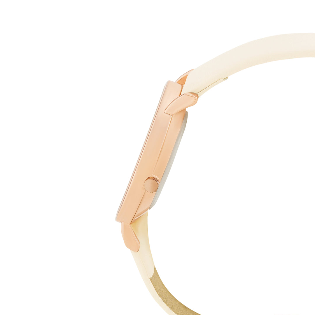 Printed Cream Beige Medium Dial PU Strap Women's Watch