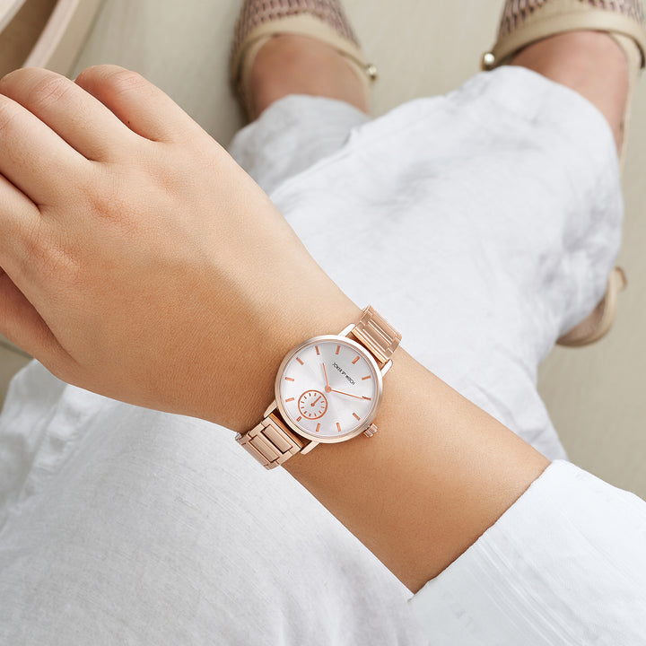 Taila Silver Medium Dial Rose Gold Linked Chain Strap Women's Watch