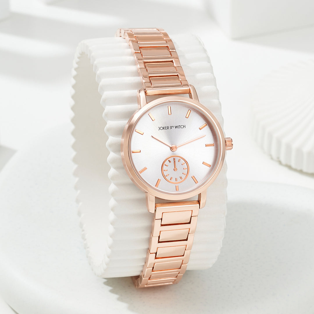Taila Silver Medium Dial Rose Gold Linked Chain Strap Women's Watch