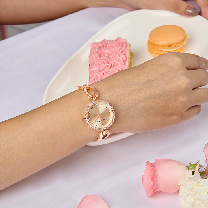 Noella Rose Gold Small Rhinestone Dial Bracelet Strap Women's Watch