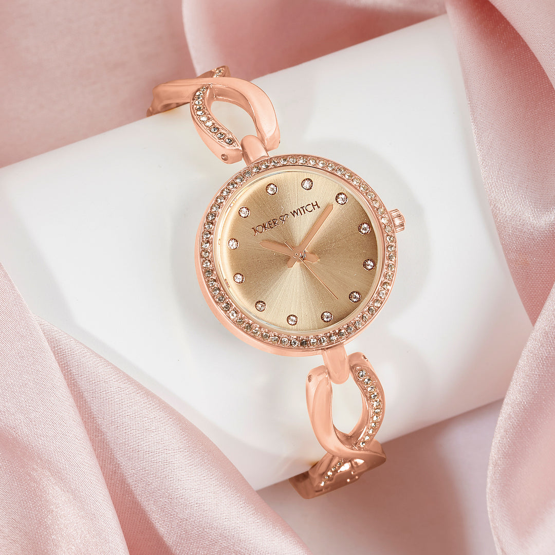 Rose Gold Womens Sparkly Watches Noella Rose Gold Twisted Metallic