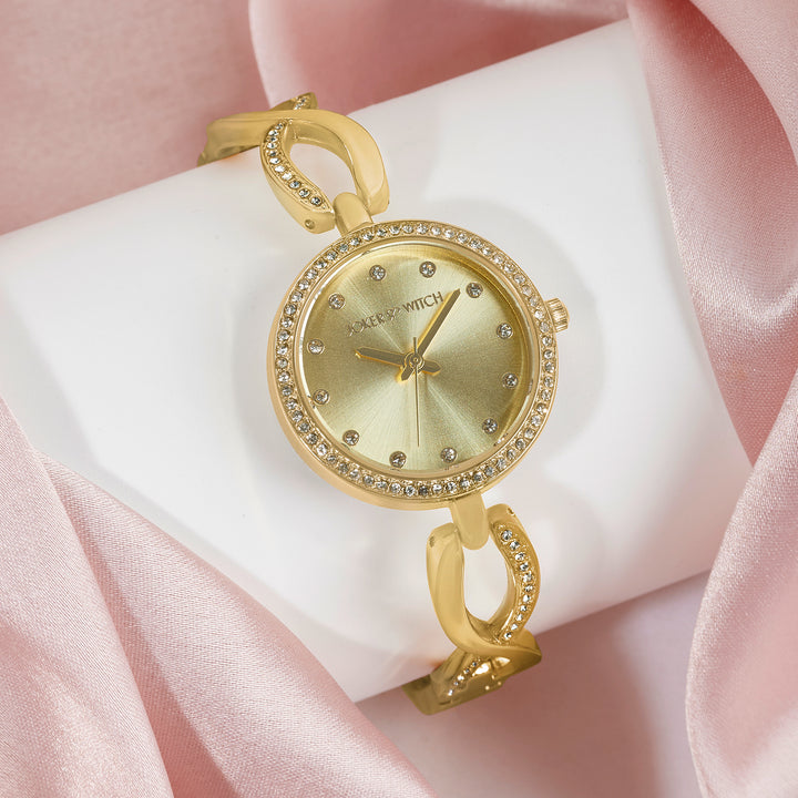 Noella Gold Small Rhinestone Dial Bracelet Strap Women's Watch