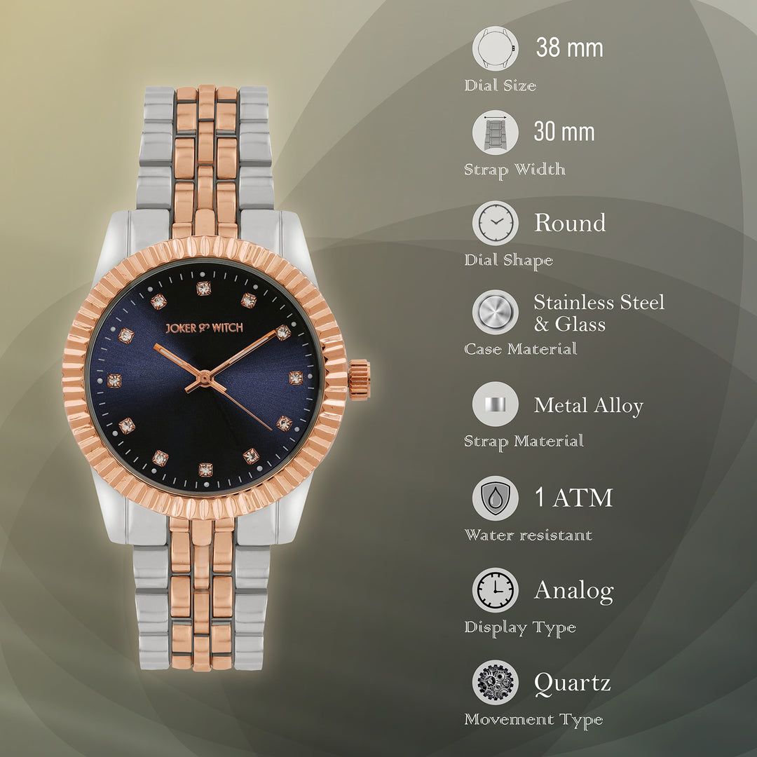 Meridian Blue Large Dial Dual Tone Linked Chain Strap Women's Watch