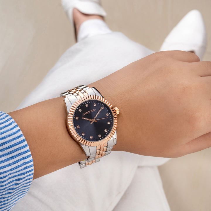 Meridian Blue Large Dial Dual Tone Linked Chain Strap Women's Watch