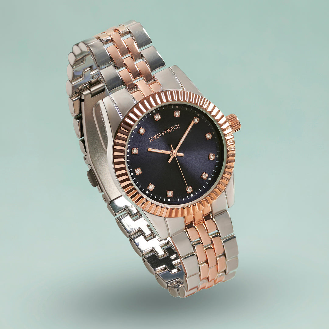 Meridian Blue Large Dial Dual Tone Linked Chain Strap Women's Watch