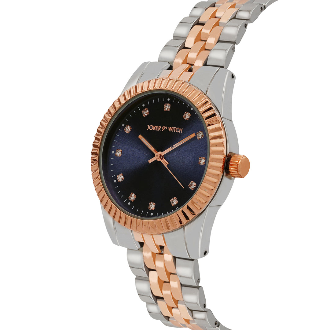 Meridian Blue Large Dial Dual Tone Linked Chain Strap Women's Watch