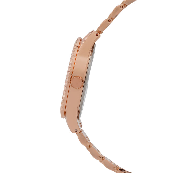 Meridian Blue Large Dial Rose Gold Linked Chain Strap Women's Watch