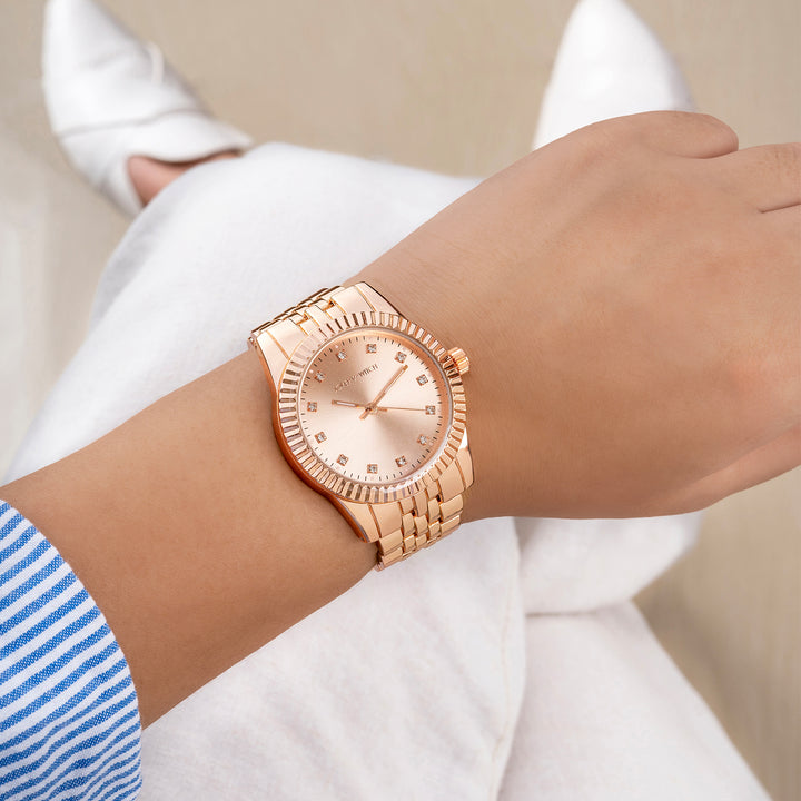 Meridian Rose Gold Large Dial Linked Chain Strap Women's Watch