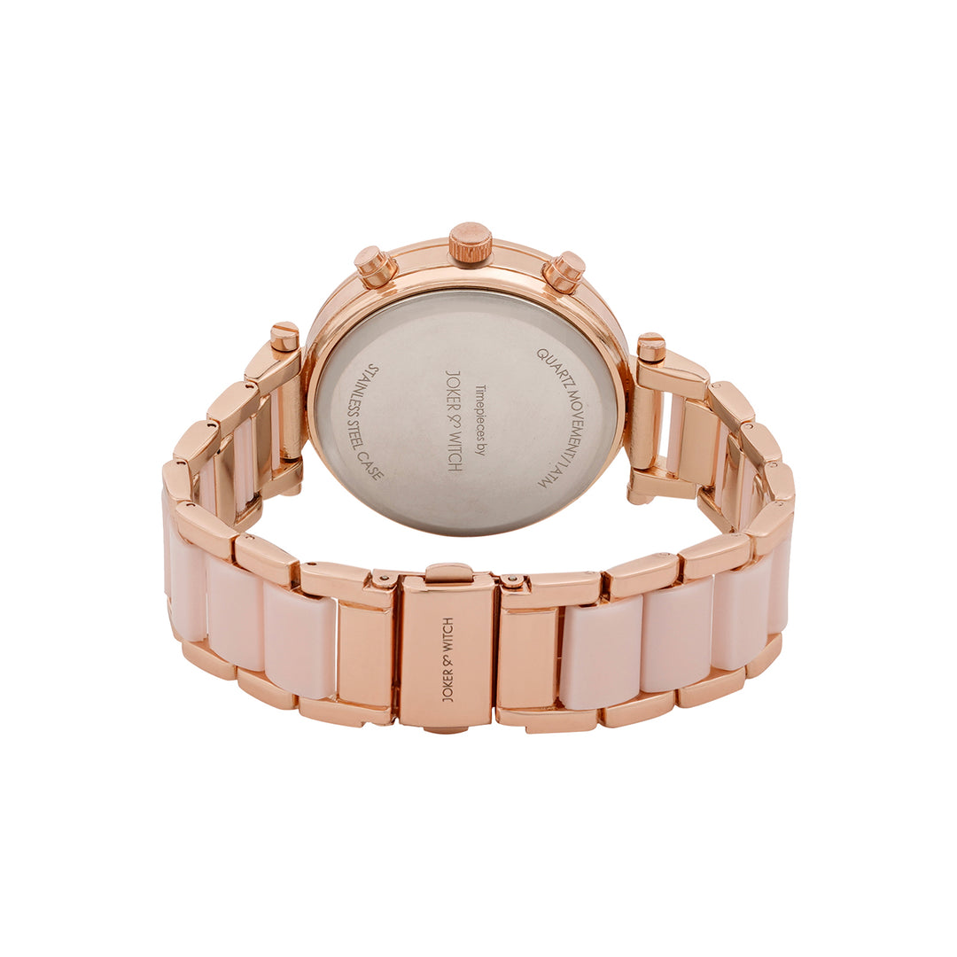 Suzanne White Large Rhinestone Dial Pink Ceramic Linked Chain Strap Women's Watch