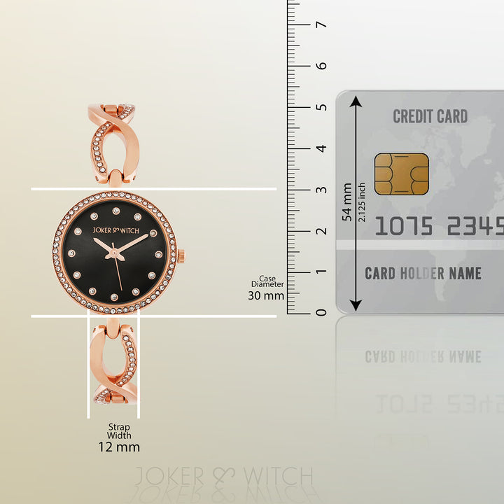 Noella Black Small Rhinestone Dial Rose Gold Bracelet Strap Women's Watch