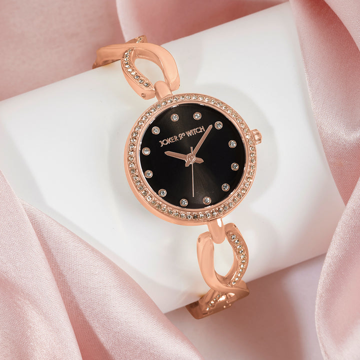 Noella Black Small Rhinestone Dial Rose Gold Bracelet Strap Women's Watch
