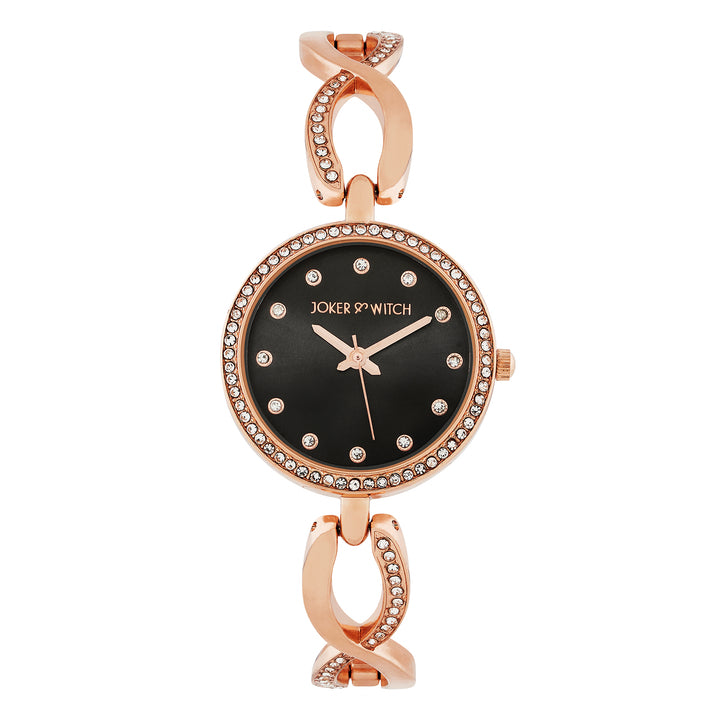 Noella Black Small Rhinestone Dial Rose Gold Bracelet Strap Women's Watch