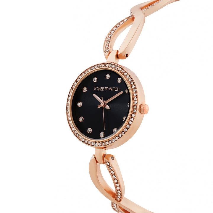 Noella Black Small Rhinestone Dial Rose Gold Bracelet Strap Women's Watch