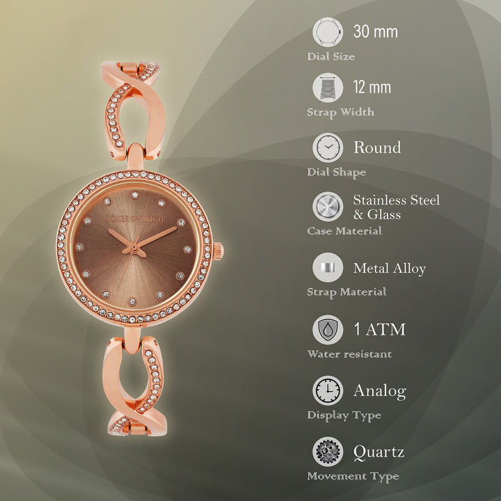 Noella Taupe Small Rhinestone Dial Rose Gold Bracelet Strap Women's Watch