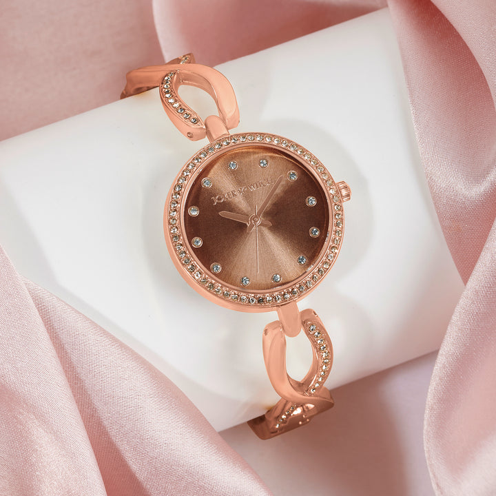 Noella Taupe Small Rhinestone Dial Rose Gold Bracelet Strap Women's Watch