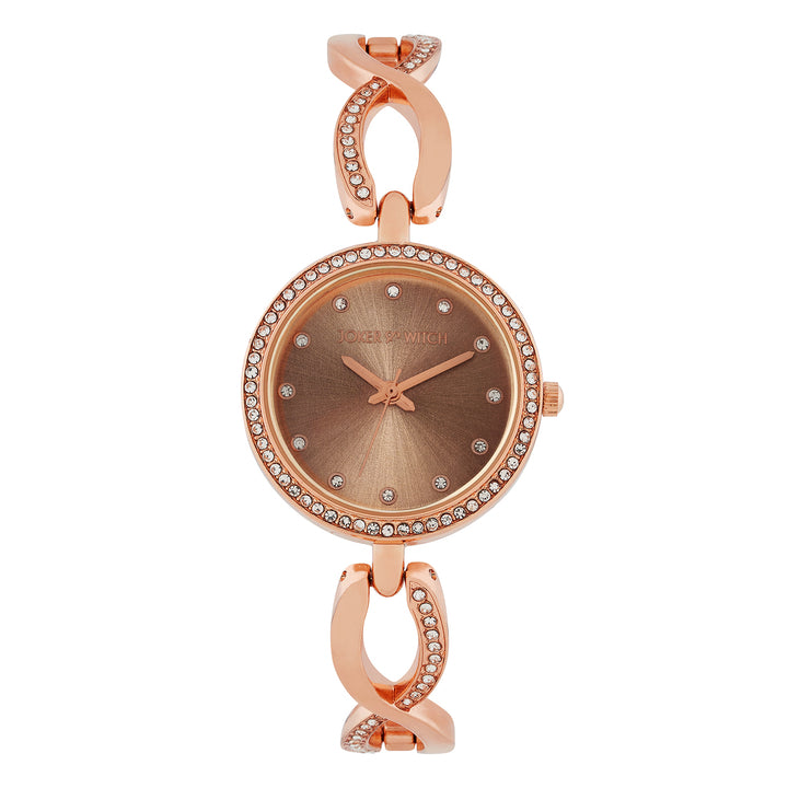 Noella Taupe Small Rhinestone Dial Rose Gold Bracelet Strap Women's Watch