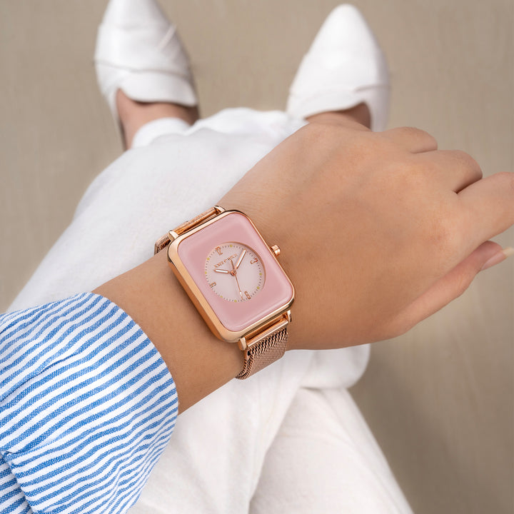 Utopia Pink Medium Rectangle Dial Rose Gold Magnetic Strap Women's Watch