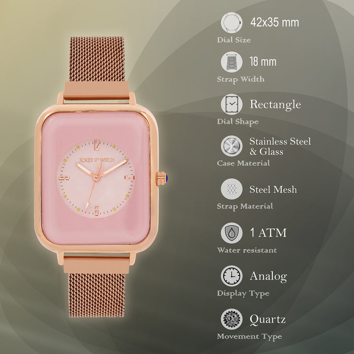 Utopia Pink Medium Rectangle Dial Rose Gold Magnetic Strap Women's Watch