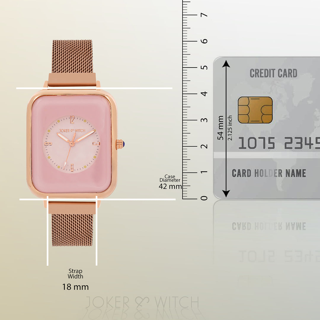Utopia Pink Medium Rectangle Dial Rose Gold Magnetic Strap Women's Watch