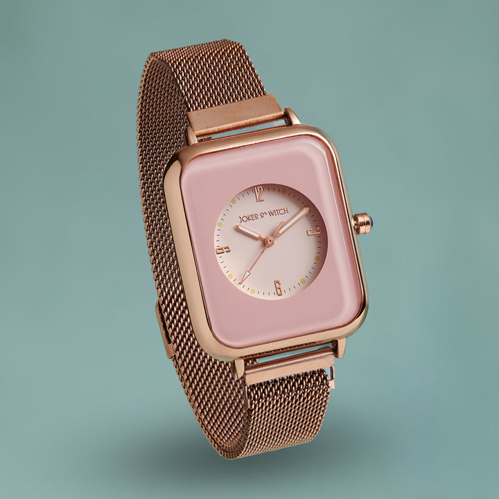Utopia Pink Medium Rectangle Dial Rose Gold Magnetic Strap Women's Watch