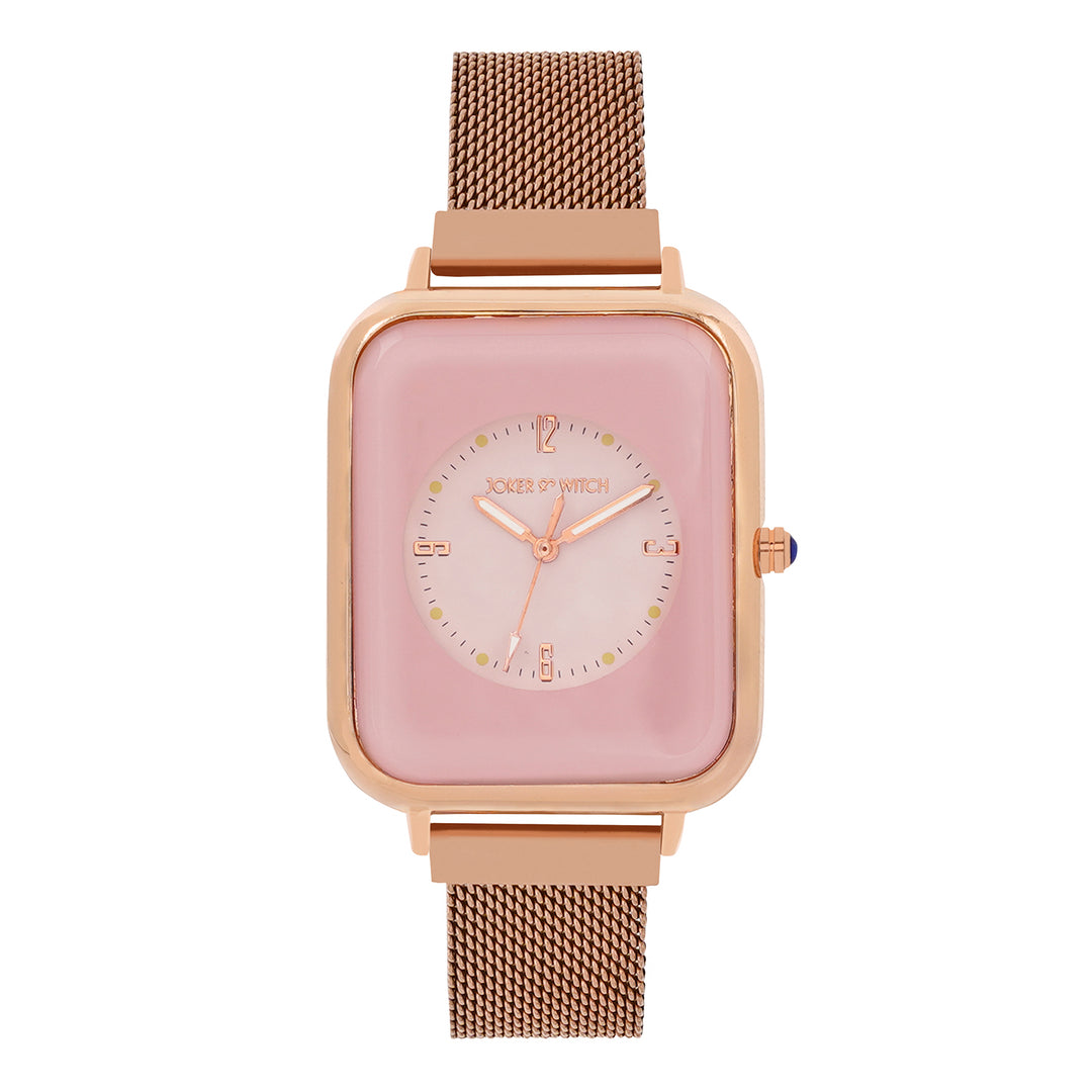 Utopia Pink Medium Rectangle Dial Rose Gold Magnetic Strap Women's Watch