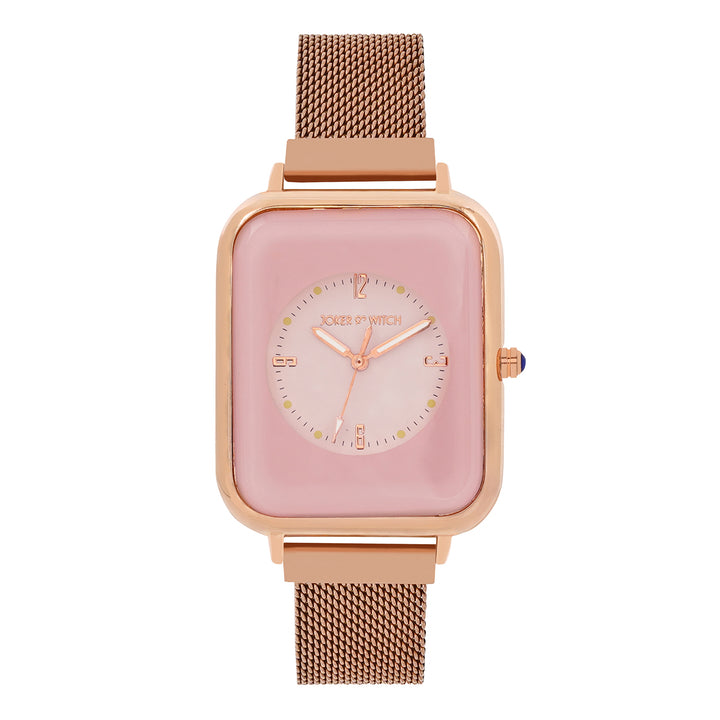 Utopia Pink Medium Rectangle Dial Rose Gold Magnetic Strap Women's Watch
