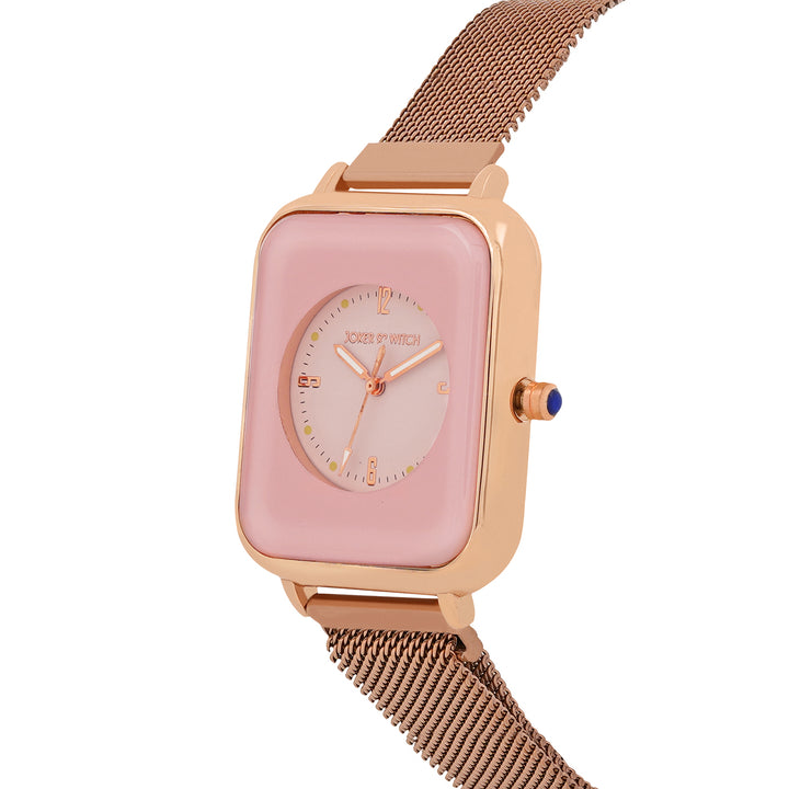 Utopia Pink Medium Rectangle Dial Rose Gold Magnetic Strap Women's Watch