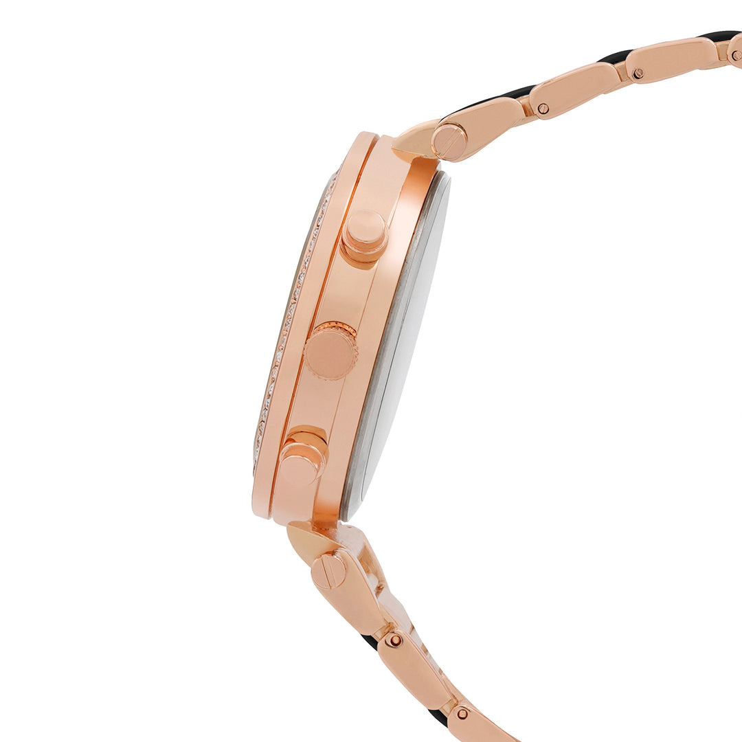 Suzanne Black Large Rhinestone Dial Black Ceramic Linked Chain Strap Women's Watch