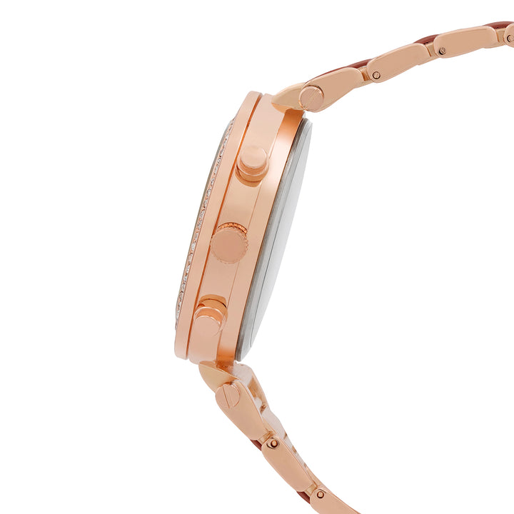 Suzanne White Large Rhinestone Dial Maroon Ceramic Linked Chain Strap Women's Watch