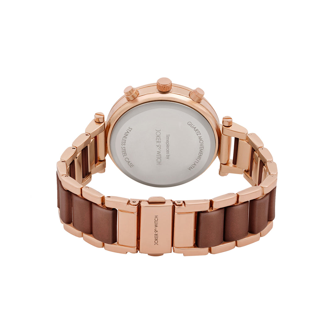 Suzanne White Large Rhinestone Dial Brown Ceramic Linked Chain Strap Women's Watch