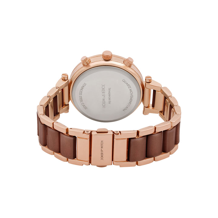 Suzanne White Large Rhinestone Dial Brown Ceramic Linked Chain Strap Women's Watch