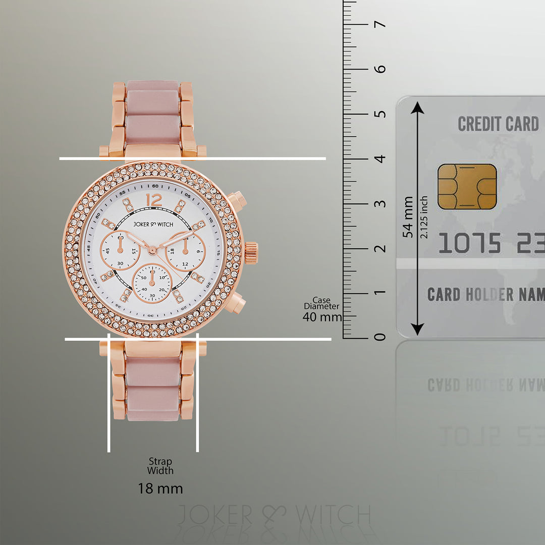 Suzanne White Large Rhinestone Dial Lavendar Ceramic Linked Chain Strap Women's Watch