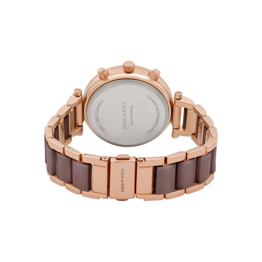 Suzanne White Large Rhinestone Dial Taupe Ceramic Linked Chain Strap Women's Watch