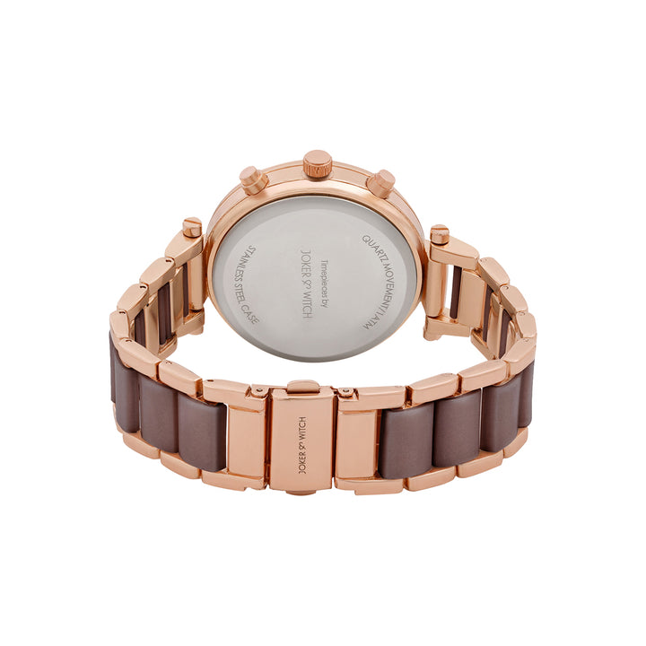 Suzanne White Large Rhinestone Dial Taupe Ceramic Linked Chain Strap Women's Watch