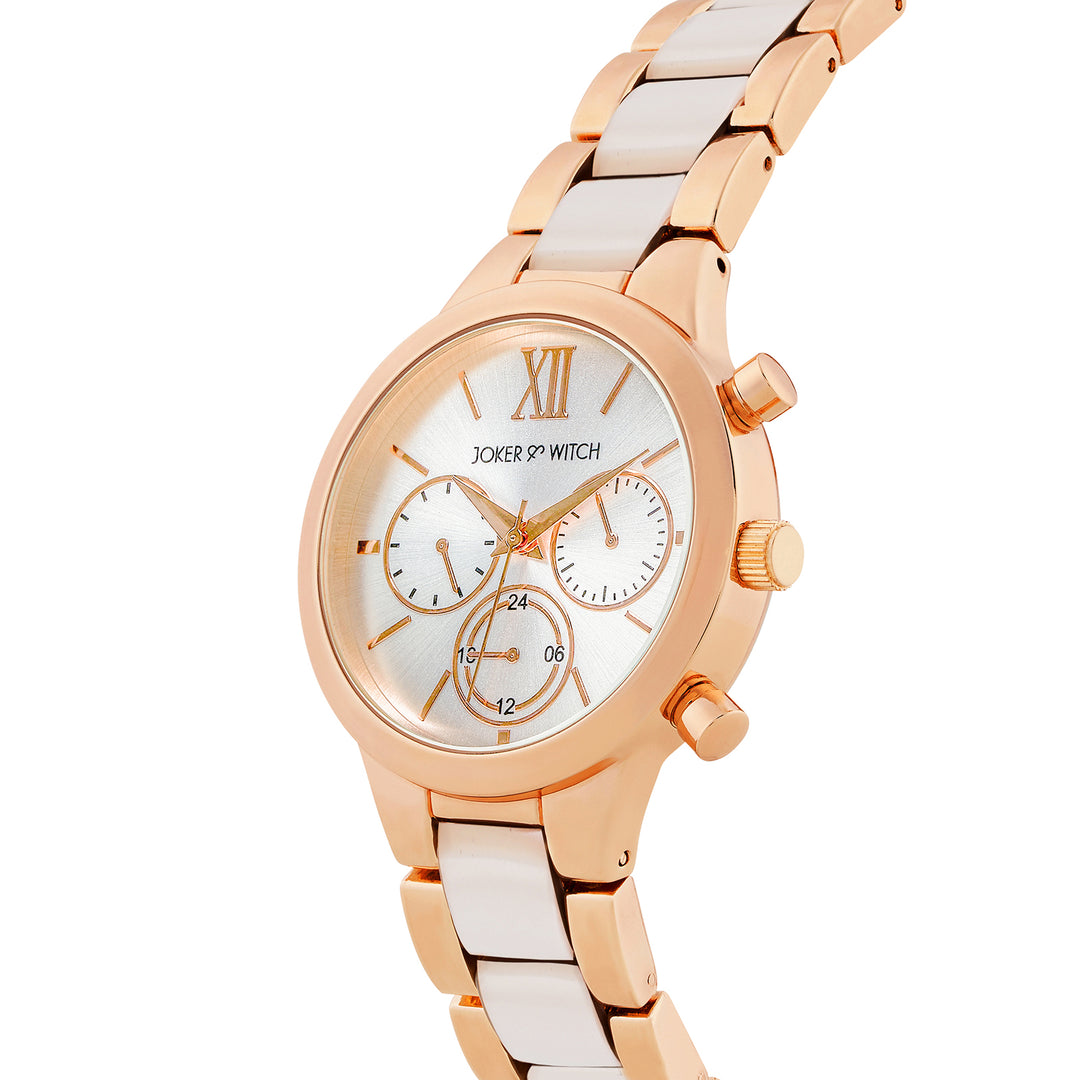 Clara Silver Large Dial White Linked Chain Strap Women's Watch