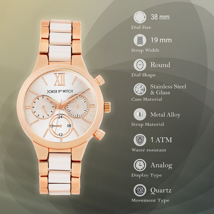 Clara Silver Large Dial White Linked Chain Strap Women's Watch