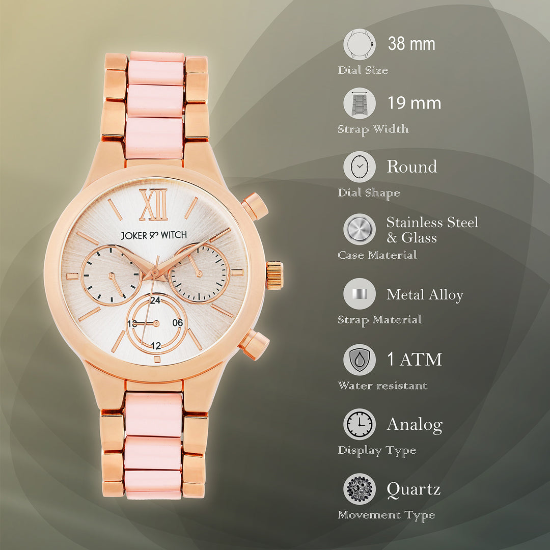 Clara Silver Large Dial Pink Linked Chain Strap Women's Watch