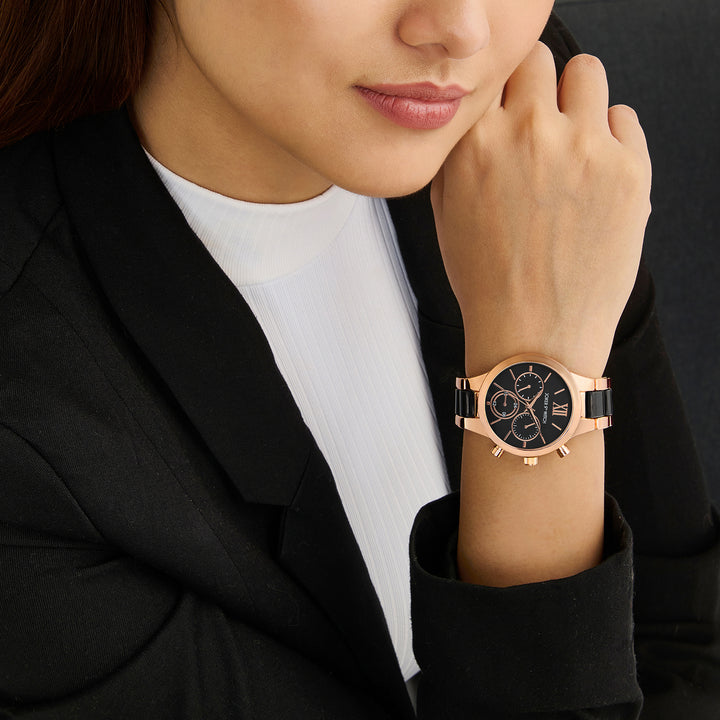 Clara Black Large Dial Linked Chain Strap Women's Watch