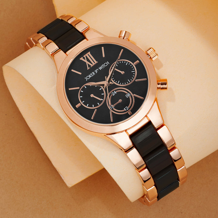 Clara Black Large Dial Linked Chain Strap Women's Watch