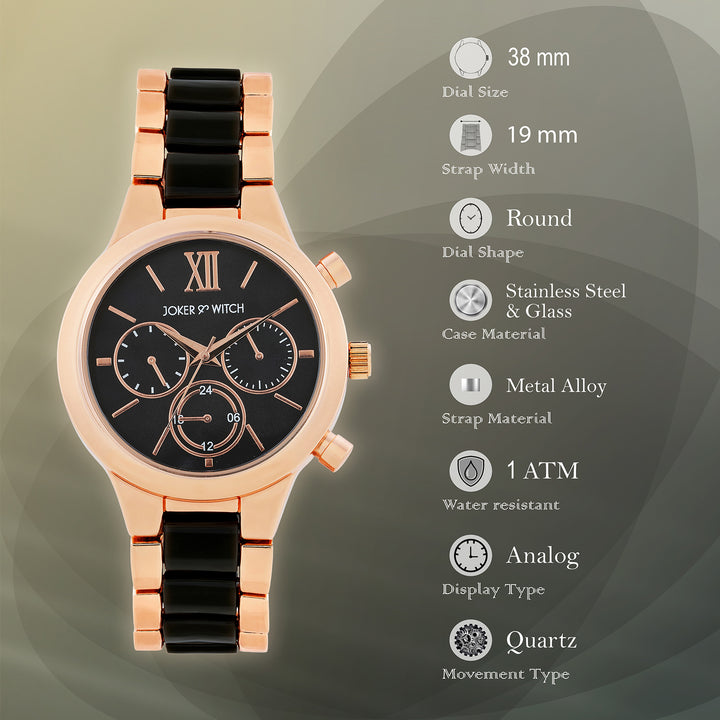 Clara Black Large Dial Linked Chain Strap Women's Watch