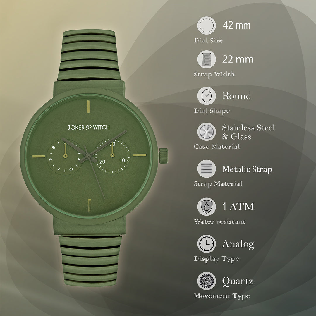 Airo Olive Large Dial Linked Chain Strap Unisex Watch