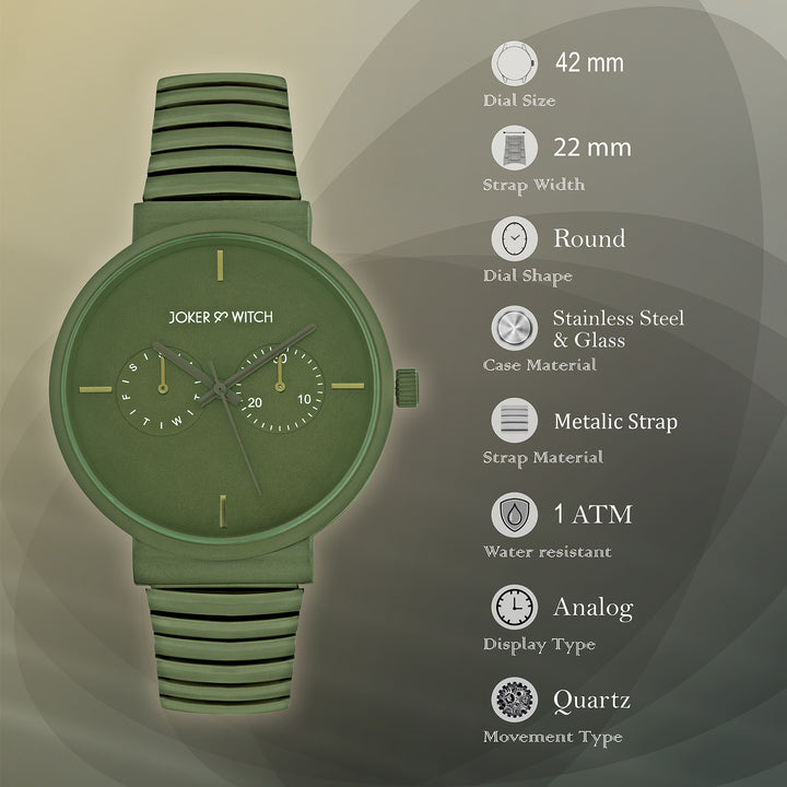 Airo Olive Large Dial Linked Chain Strap Unisex Watch