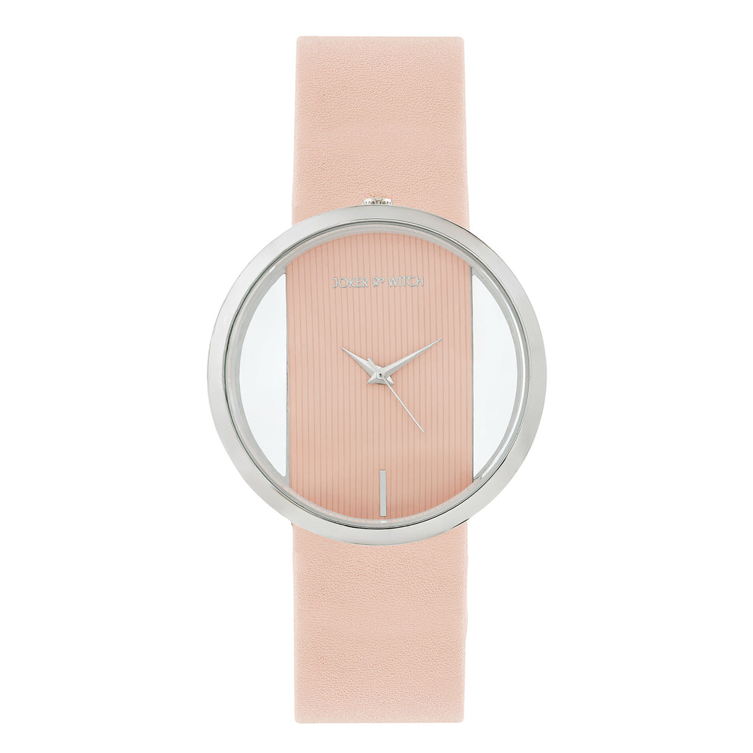 Futuristic Silver Pink Large Dial PU Strap Women's Watch