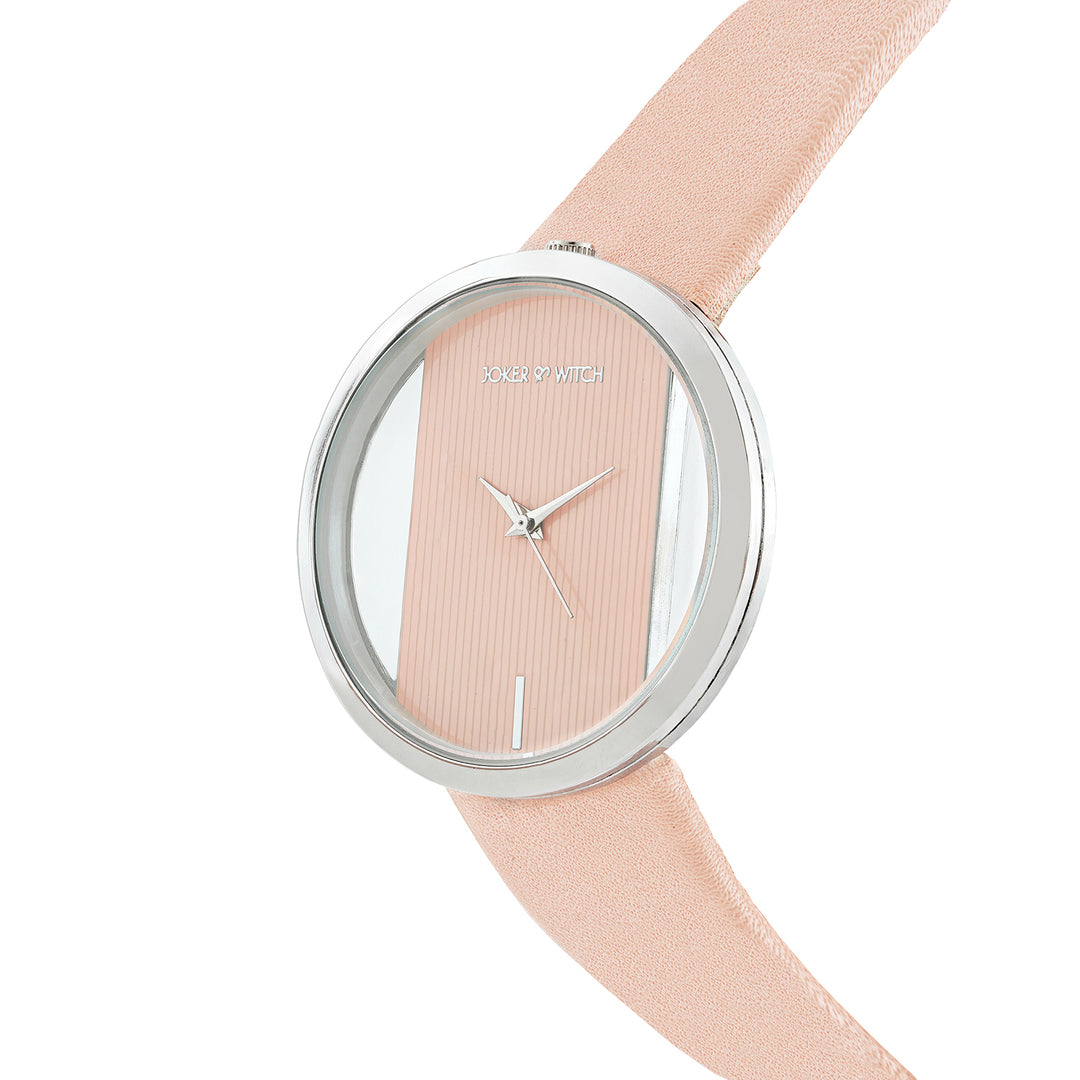 Futuristic Silver Pink Large Dial PU Strap Women's Watch