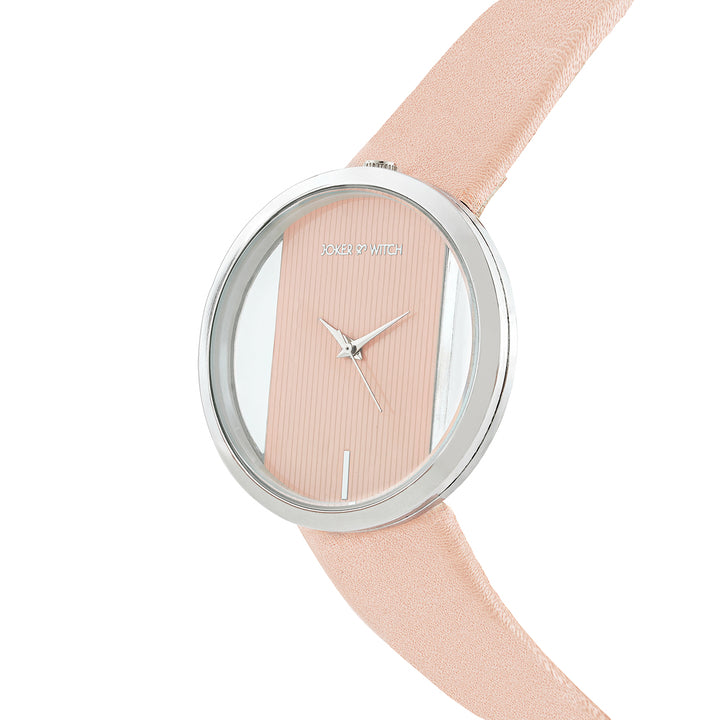 Futuristic Silver Pink Large Dial PU Strap Women's Watch