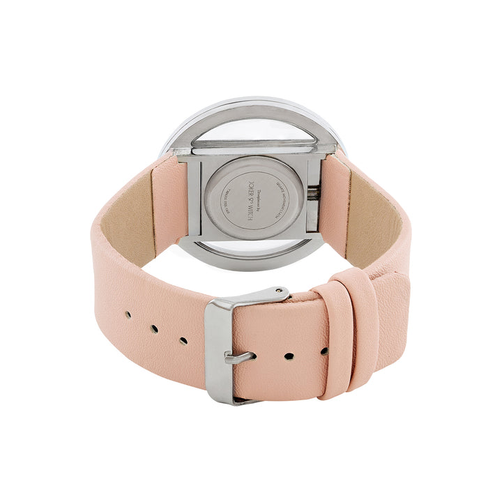 Futuristic Silver Pink Large Dial PU Strap Women's Watch