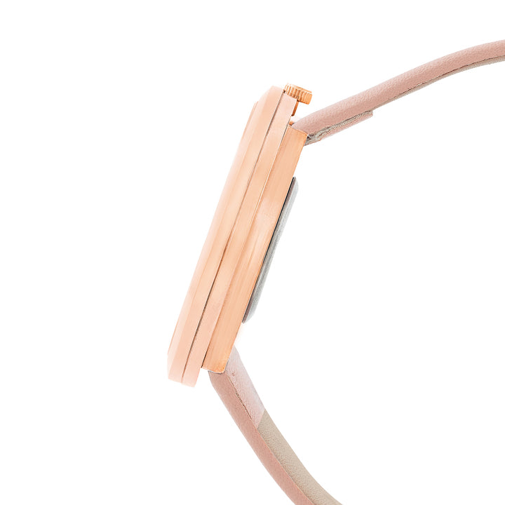 Futuristic Rose Gold Pink Large Dial PU Strap Women's Watch