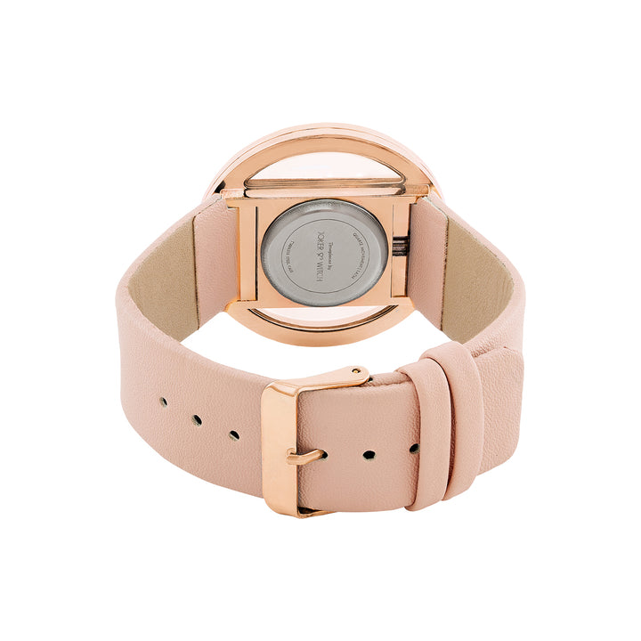 Futuristic Rose Gold Pink Large Dial PU Strap Women's Watch