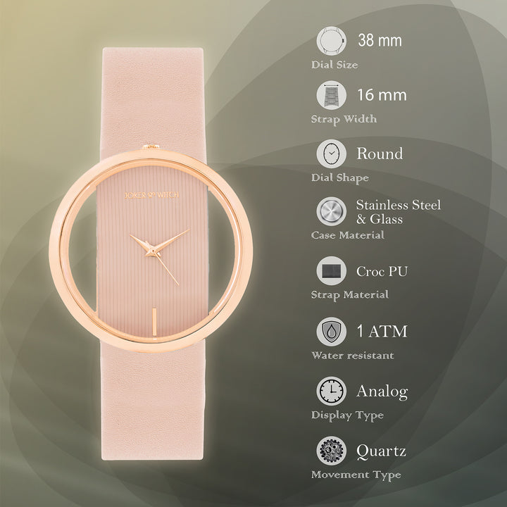 Futuristic Rose Gold Pink Large Dial PU Strap Women's Watch