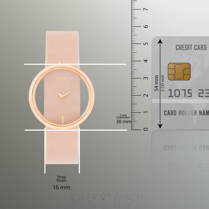 Futuristic Rose Gold Pink Large Dial PU Strap Women's Watch